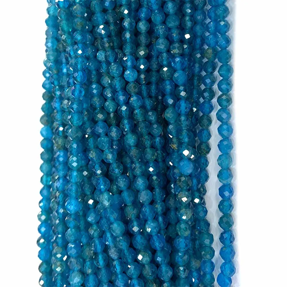 Veemake Natural Dark Blue Apatite Faceted Small Round Women Beads For Jewelry Making Charms Gemstones 07573