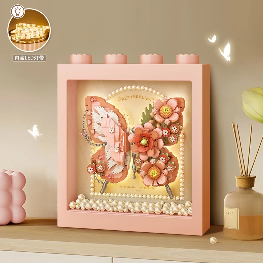 LOZ mini Block Building Toys Bricks Butterfly with Lighting Decorative Painting Puzzle Women Gift Home Decor 1960 1961