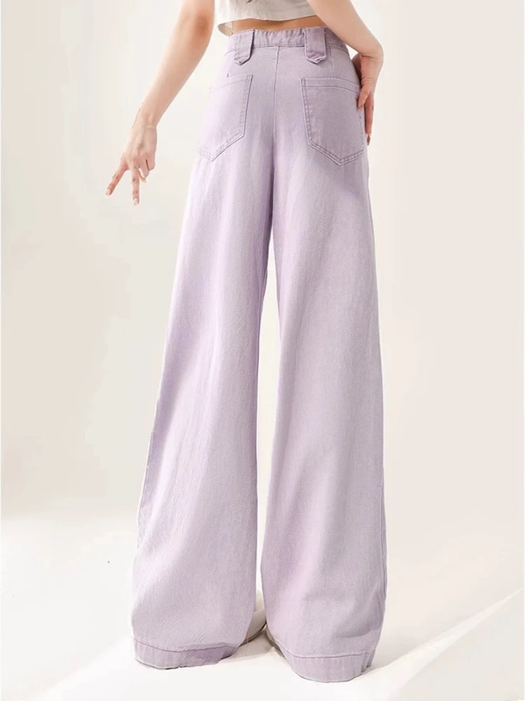 Jean simple taille haute pour femme, pantalon uni, jambe large, violet, mode de rue, nouveau, été