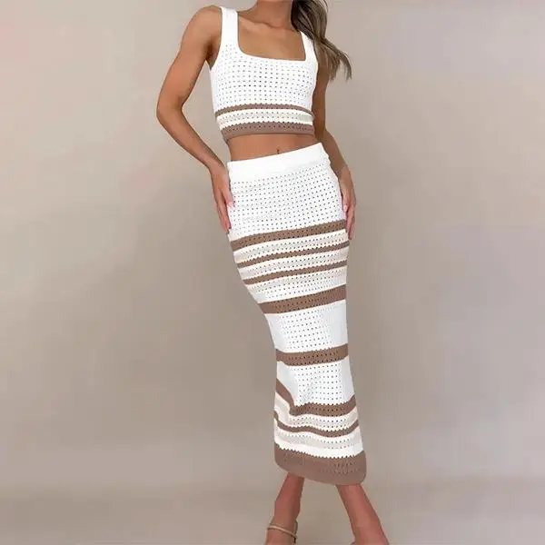 Faionable ort Set gonna gilet a righe color sangue Set pantaloni casual da donna Set tessuto PVC a vita media bassa per persone di mezza età...