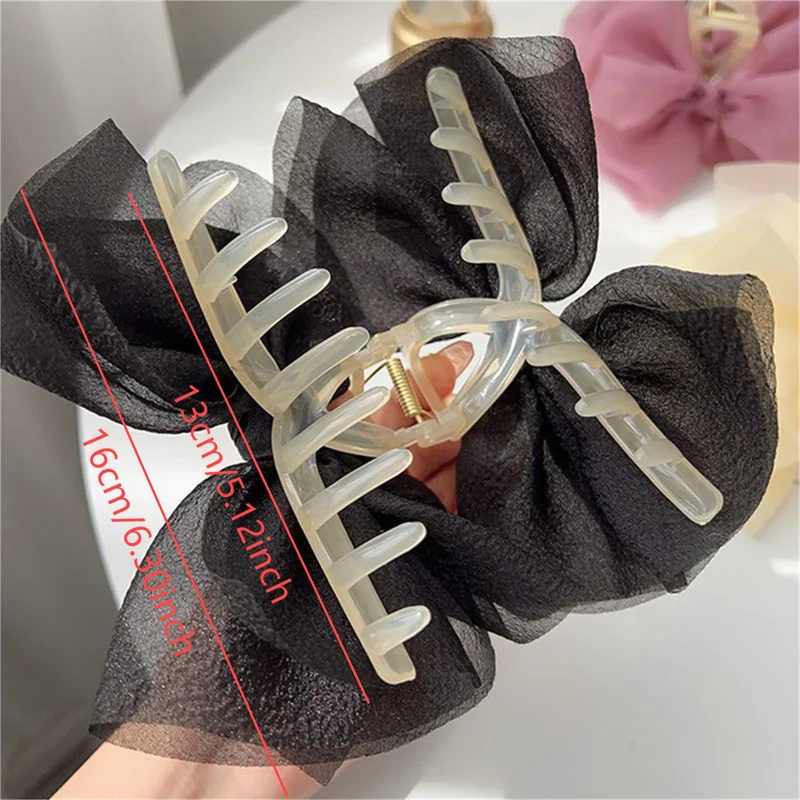 Mesh Bow Grab Clip Large Hair Clip Women\'s Hair Top Clip Silk Hair Bows Clip Hairpin Girl Headwear Hair Accessory Christmas Gift