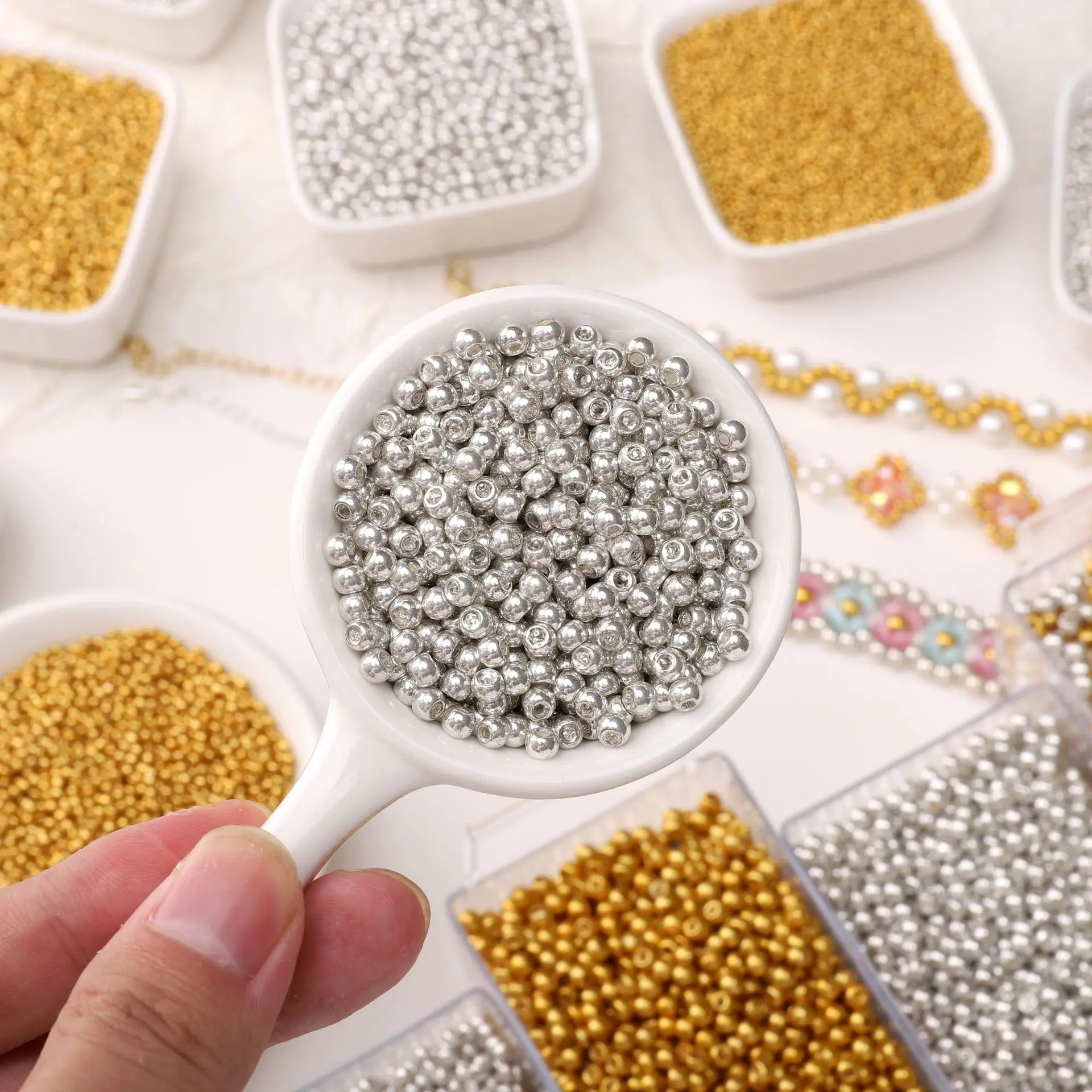 Gold/Silver Glass Rice Beads 1.5/2/3/4mm Round Spacer Beads DIY Beaded Jewelry Making Clothing DIY Accessories