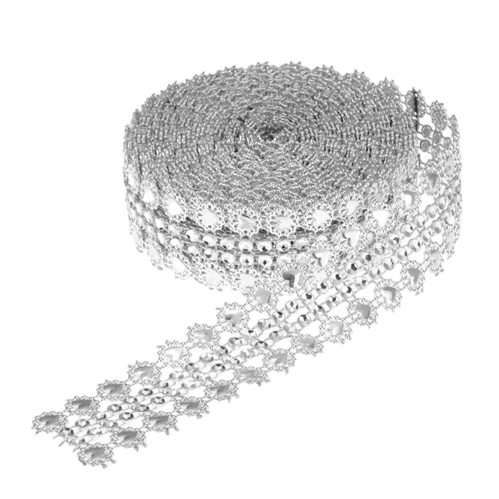 

Silver Heart Rhinestone Decorative Ribbon Lightweight DIY Trim Sparkle Tape Crystal Banding Belt Faux Diamond Bling Wrap Wedding
