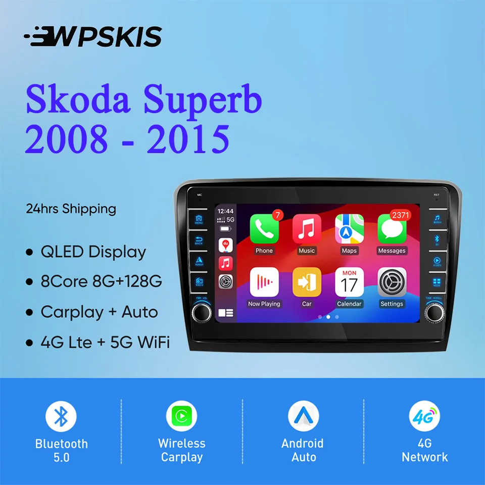 Radio con GPS para coche, reproductor con Android 14, 8GB de Ram, 128GB, vídeo, Audio A/V, música, DVD, Navi, para Skoda Superb 2008-2015, Carplay, DSP, RDS