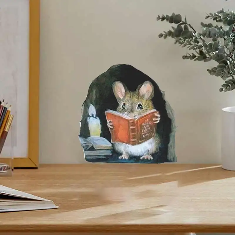 Realistic Reading Mouse Hole Wall Sticker for Corner Stairs Funny Room Decor Wallpaper for Home Decoration Stickers S773