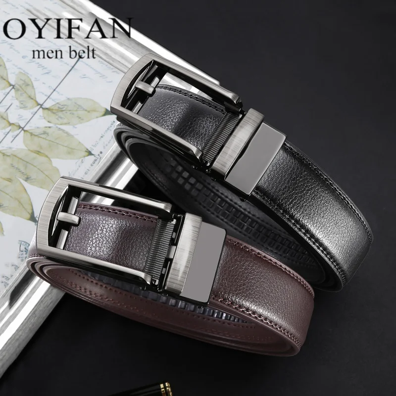 أحزمة رجالية من الجلد الطبيعي حزام عمل غير رسمي أنماط شعبية أحزمة بإبزيم أوتوماتيكية من الجلد عالي الجودة قابلة للتعديل