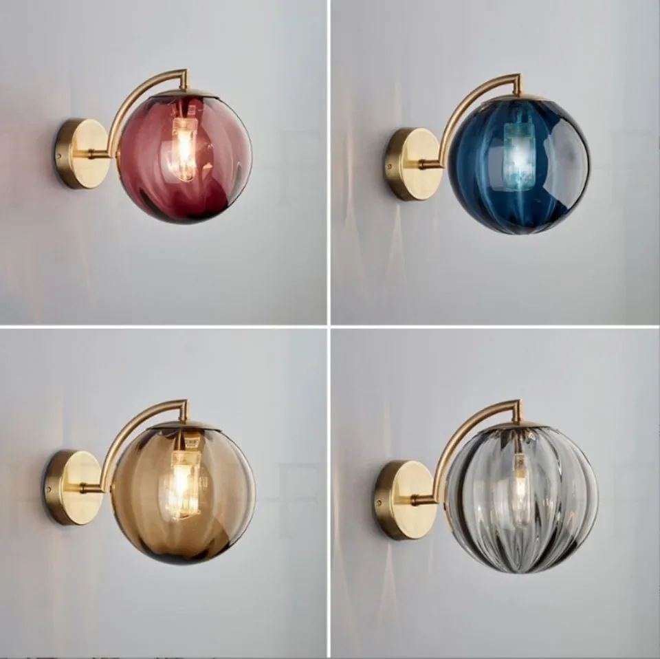 

Postmodern Bedroom Bedside Wall Lamps Nordic Designer Style Hotel Aisle Stairs background decoration Glass Ball Small Wall Light