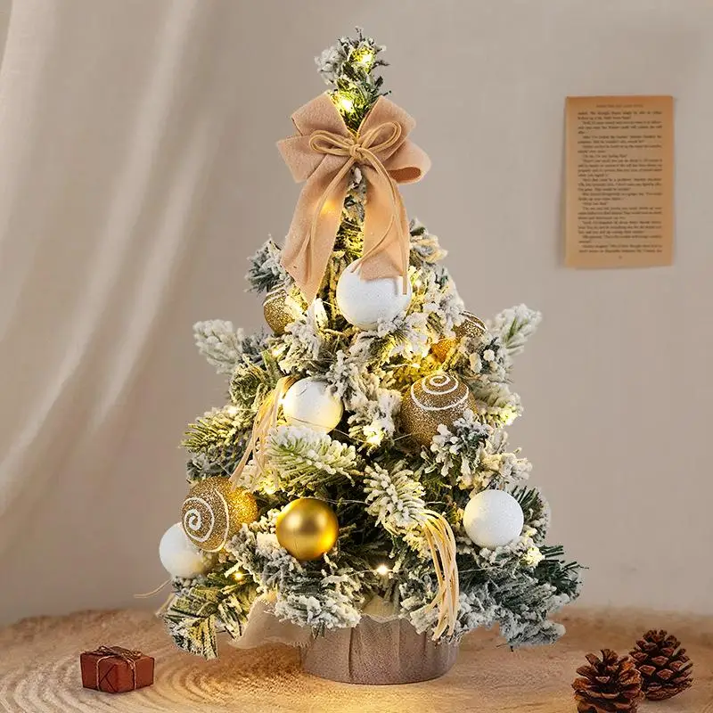 Mini Christmas Tree with Bow, 30/40cm PVC Tabletop Xmas Tree with LED String Light Option, Small Desktop Decoration for Home Par