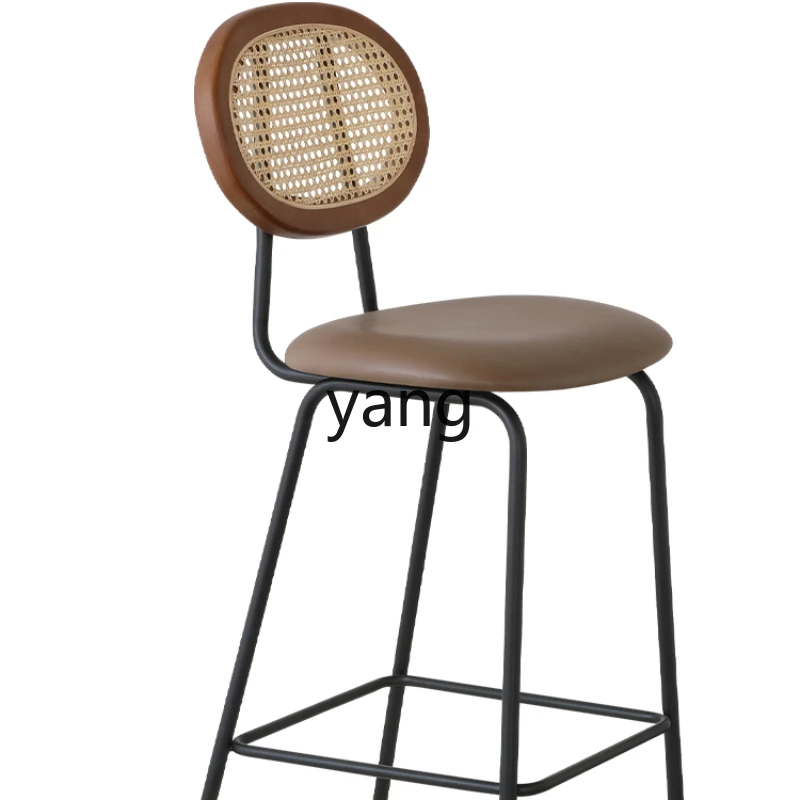 LTT Chair Iron Zhonghai Pastoral Balcony Vintage Bar Cafe Solid Wood Rattan Bar Stool
