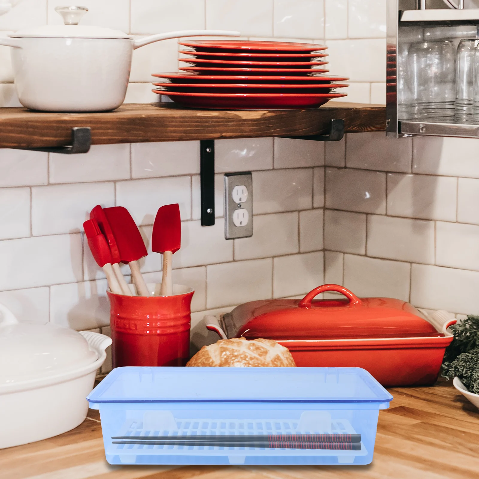 

1Pcs Cutlery Storage Box Flatware Organizer with Drain Holes Waterproof Dustproof Transparent Chopstick Holder for Kitchen
