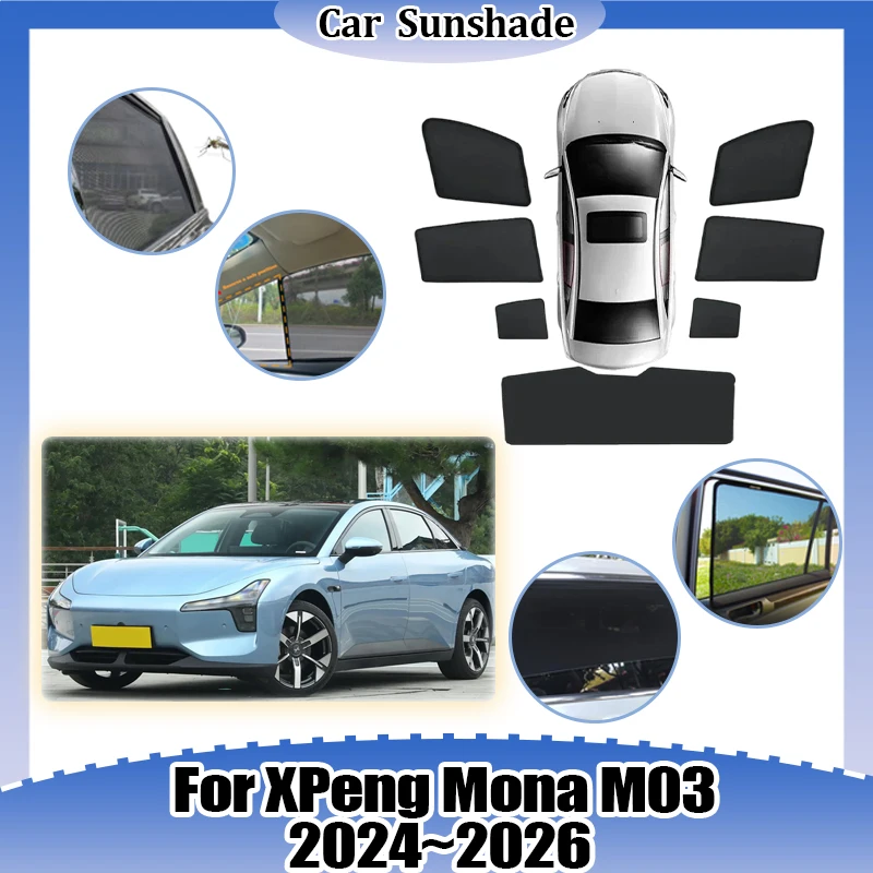 

For XPeng Mona M03 2024 2025 2026 Sun Visor Windshield Window Shade Side Window Cover UV block Anti-mosquito Auto Accessories