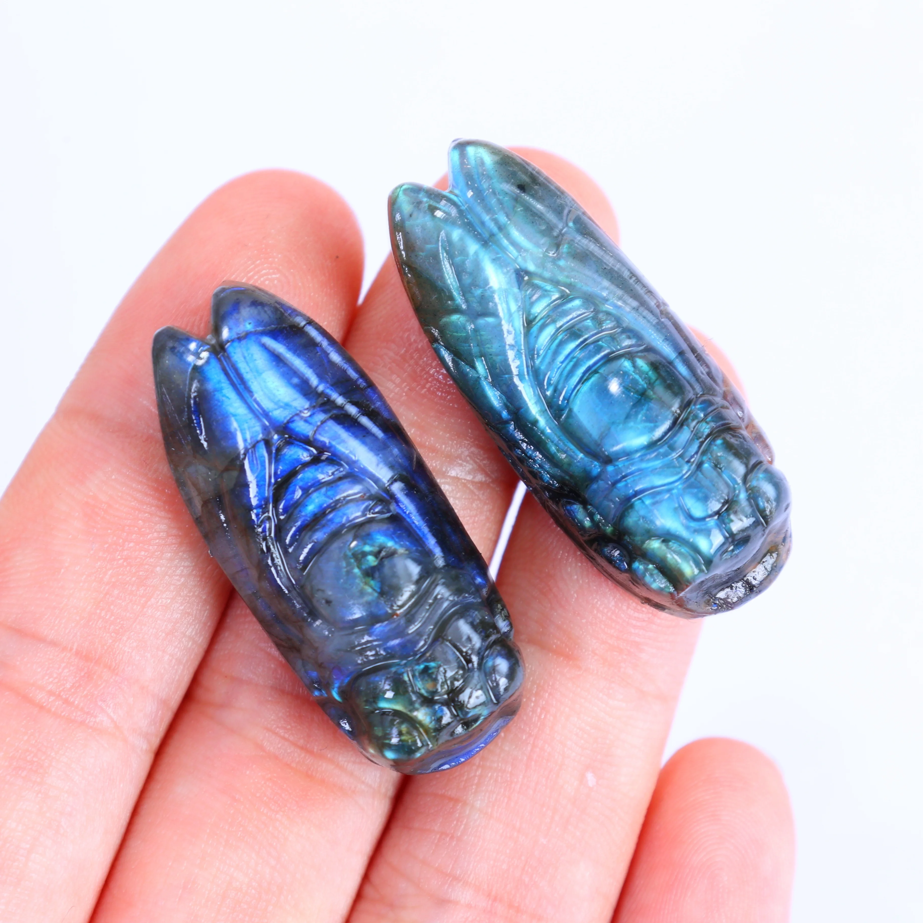 Nature Labradorite Carving Snake Butterfly Dragonfly Cicada Moon Sun Seahorse Decoration Office Gift Yoga Christmas Halloween