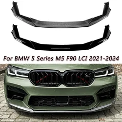 Gloss Black/Carbon Look Front Bumper Lip Spoiler Body Kits For BMW 5 Series M5 F90 LCI 2021-2024 High-quality ABS Decoration