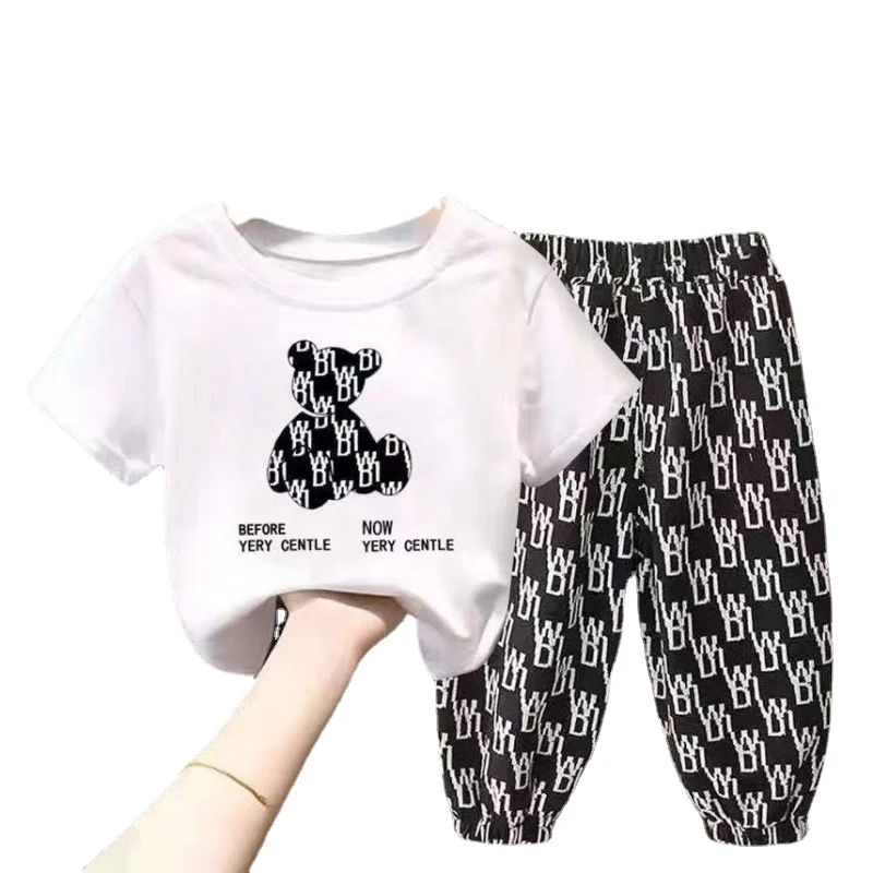 Mother Kids Set Summer 2pcs Clothes Children Boy Girl Clothes Sets Cute Clothing Cotton Short Sleeve Trousers T-shirt Pants Suit