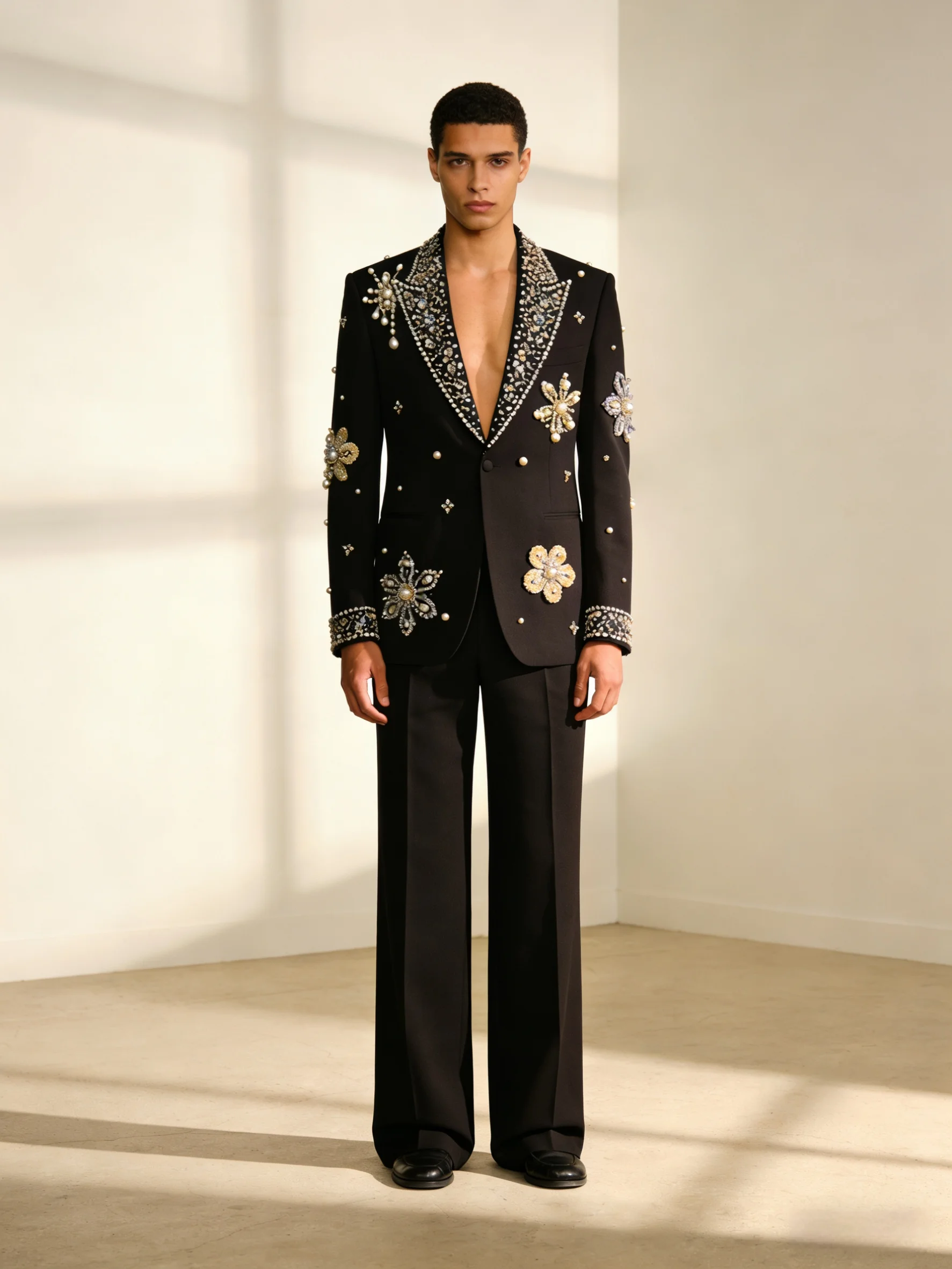 

Spring Men Suits Pants Set 2 Pcs Blazer+Trousers Crystals Stone Groom Wedding Tuxedos Jacket Formal Office Business Coat Outfit