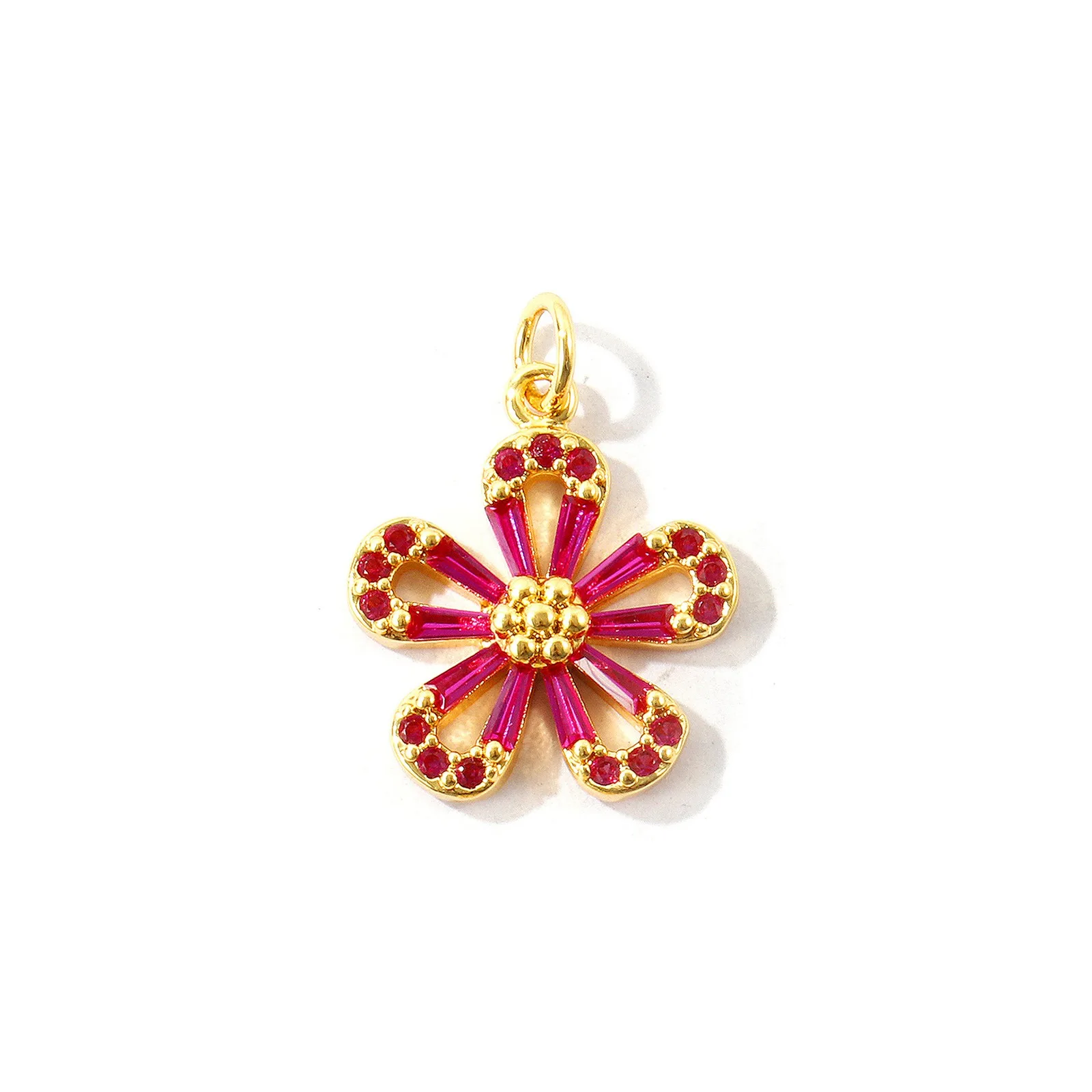 1 Stück Blumen-Bonbon-Zirkonia-Anhänger, 18K vergoldeter Messinganhänger für DIY-Halsketten-Schmuckherstellung, Großhandel – Detail 1