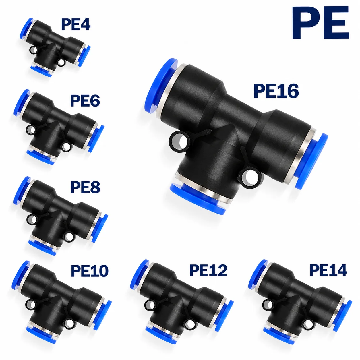 1PCS PE Pneumatic Quick Connector 4-16mm OD Push In Three Way Tee Air Hose Tube Fitting Slip Lock Plastic Pipe Coupler Adapter