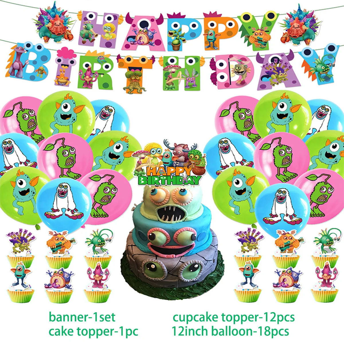 My Singing Monster Birthday Party Supplies Decoration Music Game Balloon Banner Sing Monster Backdrop Cake Banner Kids Baby Gift