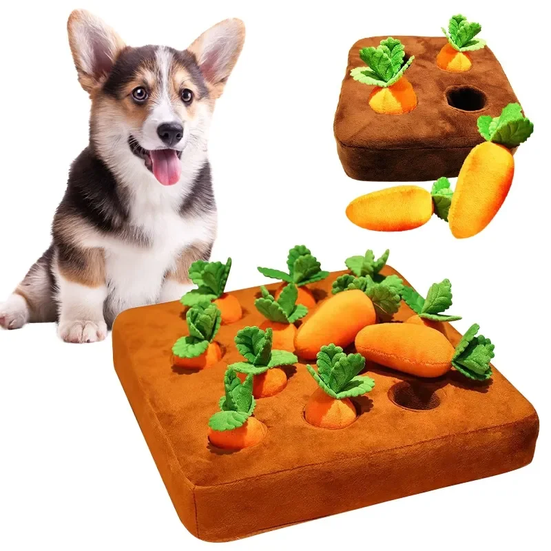 Pet Carrot Plush Toys Interactive Tooth Cleaning Toy Plush Vegetable Field Chew Toy Sniff Training Hidden Food Toys Dog Toys