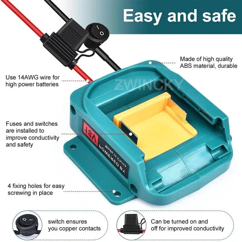 Imagem -03 - Auto Kit de Energia de Emergência com Jacaré Clips Fusível e Interruptor Conversor Faça Você Mesmo Adaptador de Início do Carro Bateria de Lítio 18v