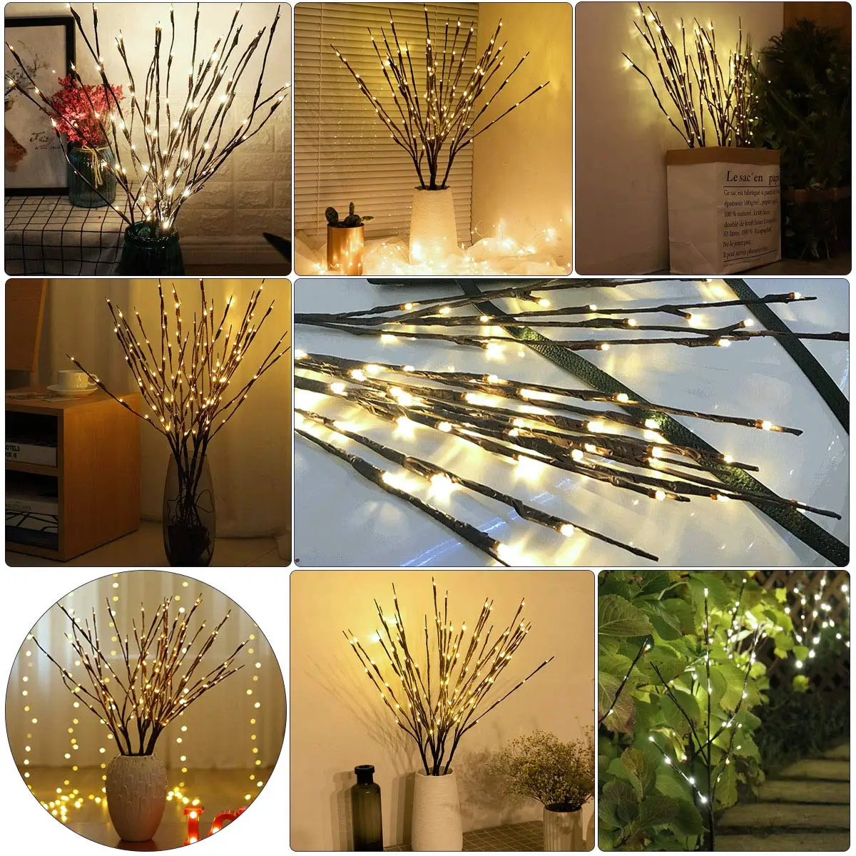 20 LEDs Christmas Willow Branch Lights Xmas Vase Filler Willow Twig Light Decor Fairy Lights Warm White Color For Wedding Party