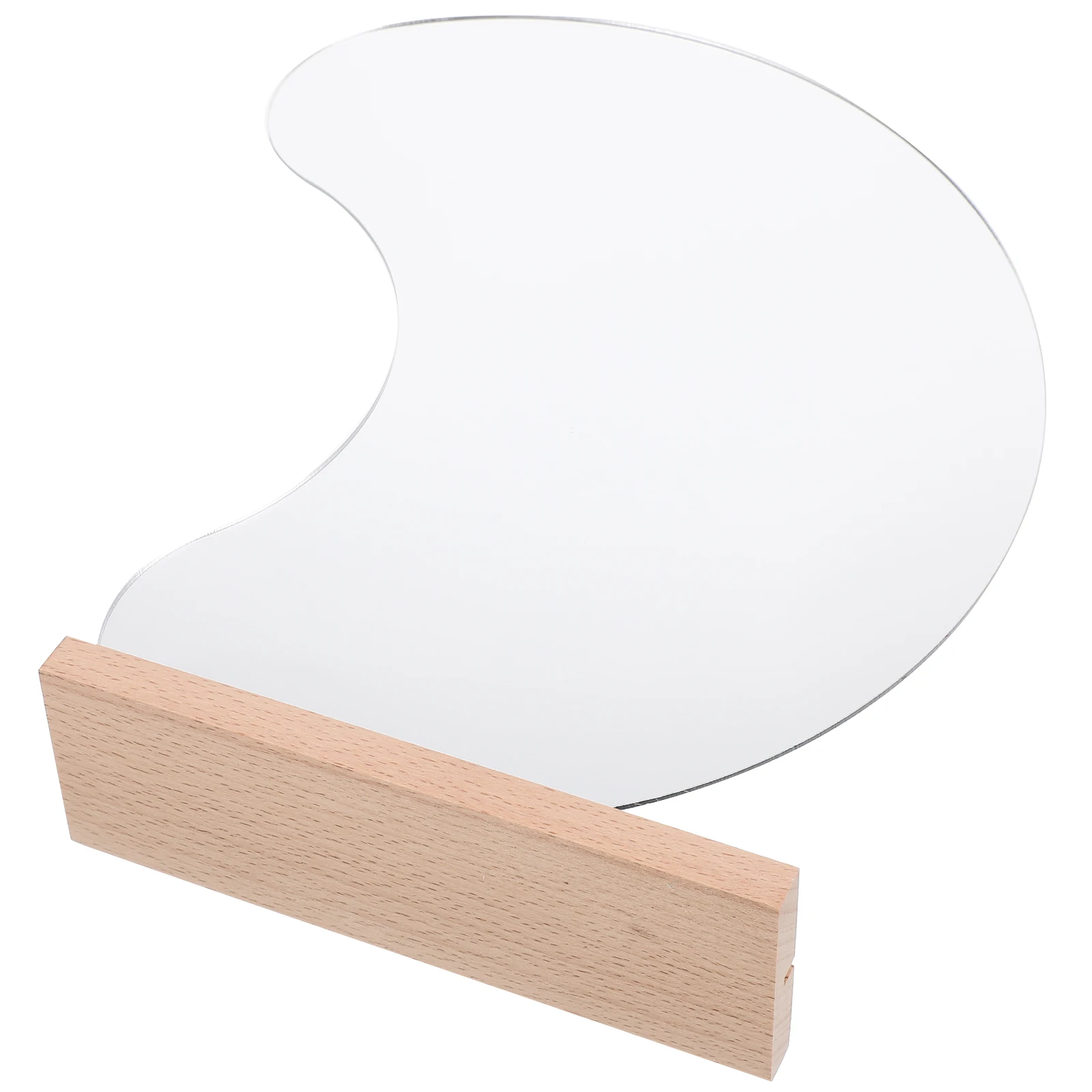 

Acrylic Wood Base Makeup Mirror Desk Vanity Portable Movable Stylish Frameless Irregular Home Office Bedroom Decor