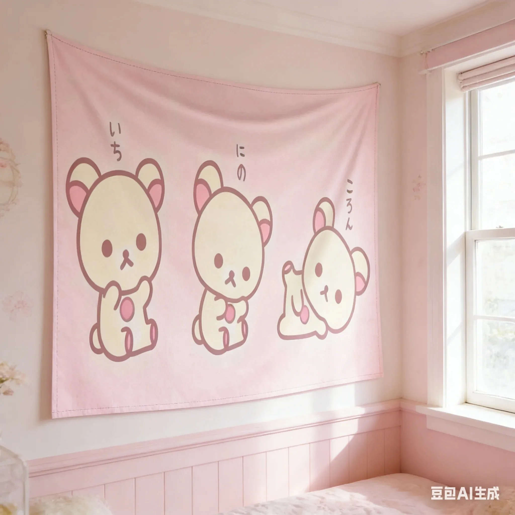 VIKAMA Niedliche Bären Wandteppich 2D Flacher Polyester Wandbehang Gemütliche Kinderzimmer Bettseitendekoration Heilende Wohnakzente Geschenk Wandkunst