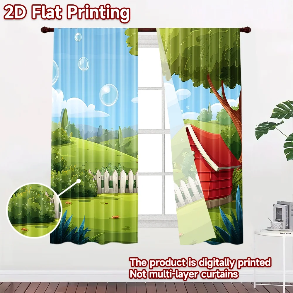 2D flat printing 2pcs Party Curtains Dog House Outdoor Garden Backyard Digital Printed Polyester Drapes Family Party Decoration
