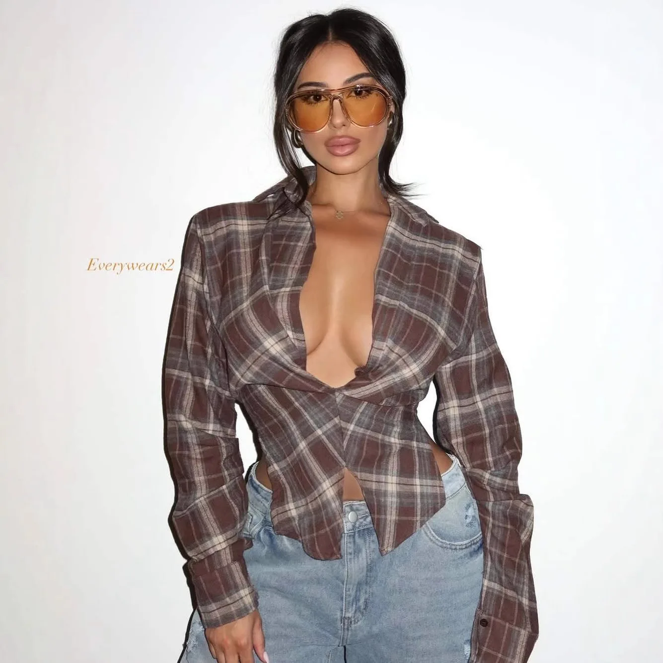 

YYAHAHAS 2026 Fashion Checkered Button-Down Long Sleeve Shirt Women's Casual Versatile Autumn Jacket