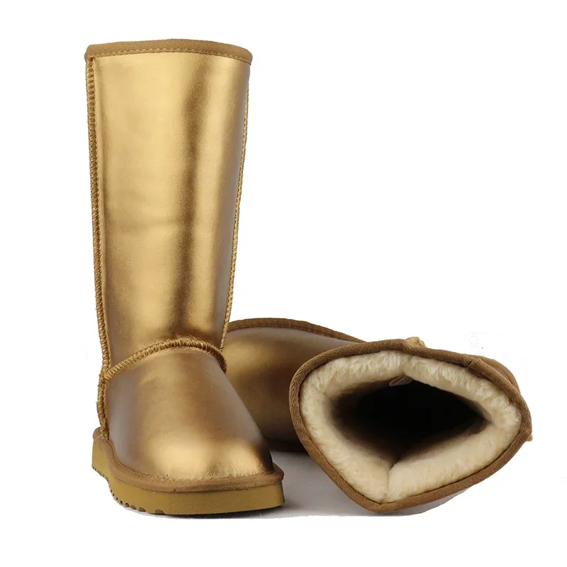 High Quality Waterproof Genuine Leather Snow Boots Women Fashion Thick Plush Warm Winter Boots Australian Classic Long Boots