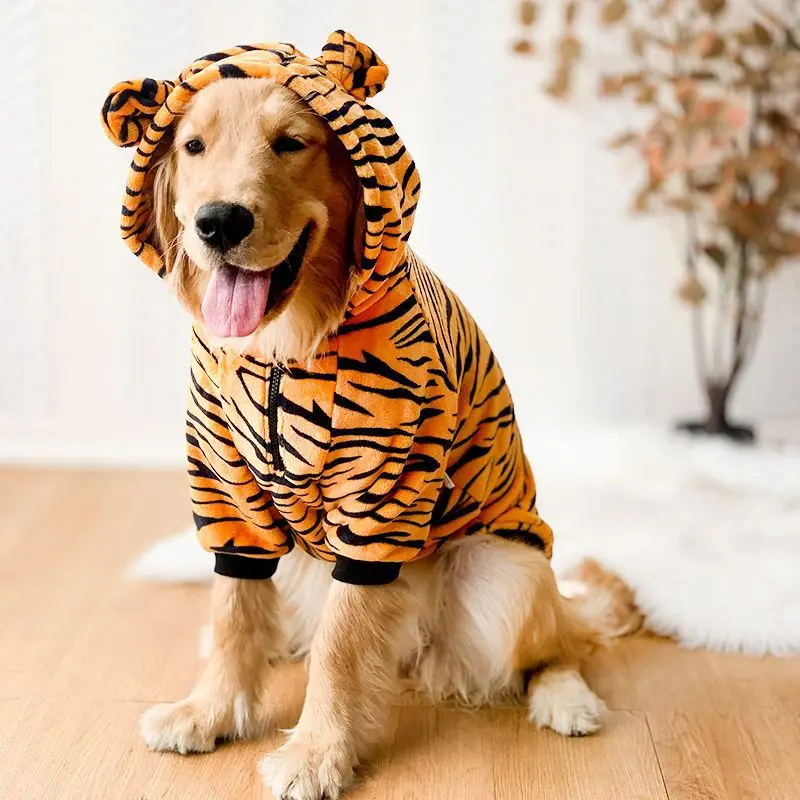 Autumn and Winter Clothing Hooded Tiger Dinosaur Transformation Clothing Golden Retriever Labrador Medium  Dog Pet Clothing