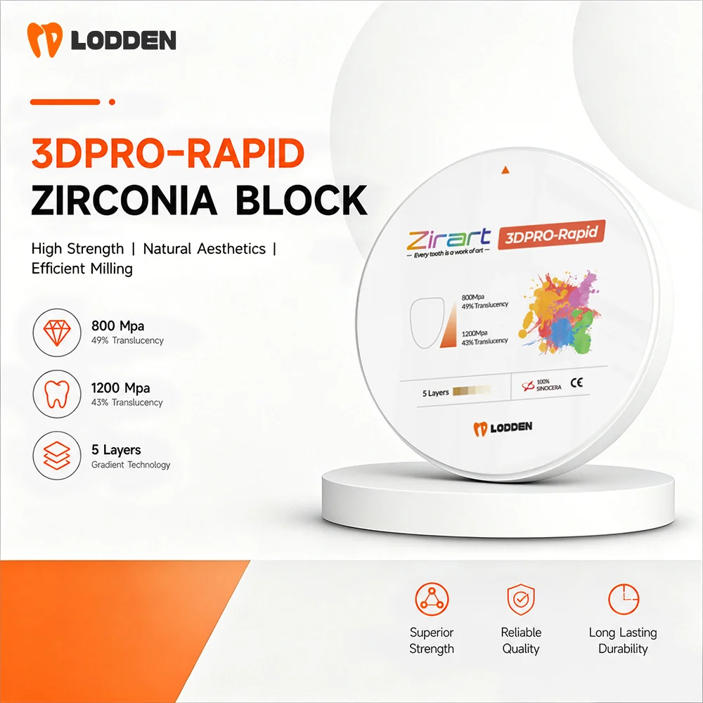 Bloc de zircone dentaire 3D Pro-Rapid Lodden, multicouche, système ouvert CAD CAM, 98x10-25mm, matériau de laboratoire dentaire haute résistance