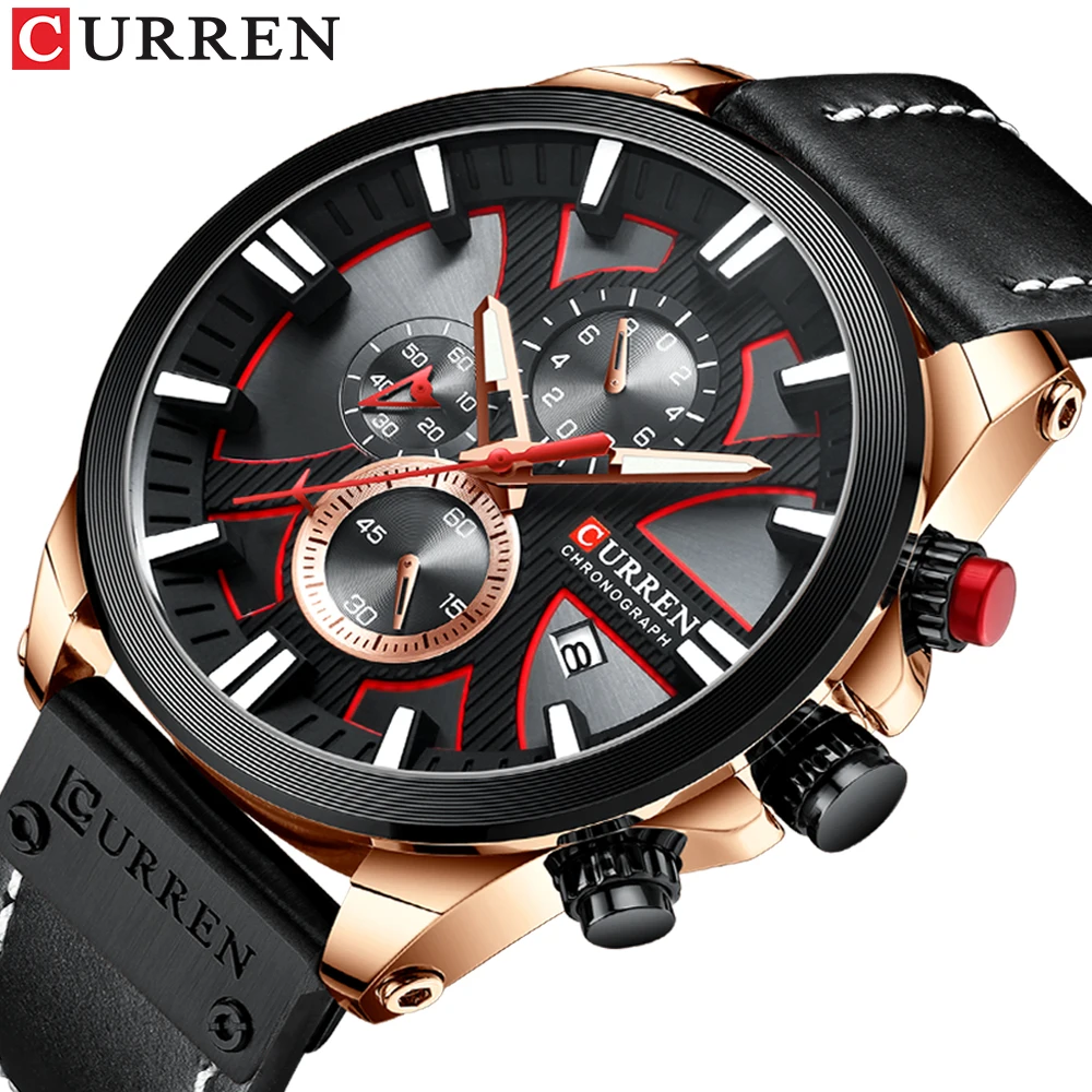 CURREN Brand Chronograph Sports Men's Watch Quartz Clock Leather Men's Luminous Watch Calendar Clock Relogio Masculino