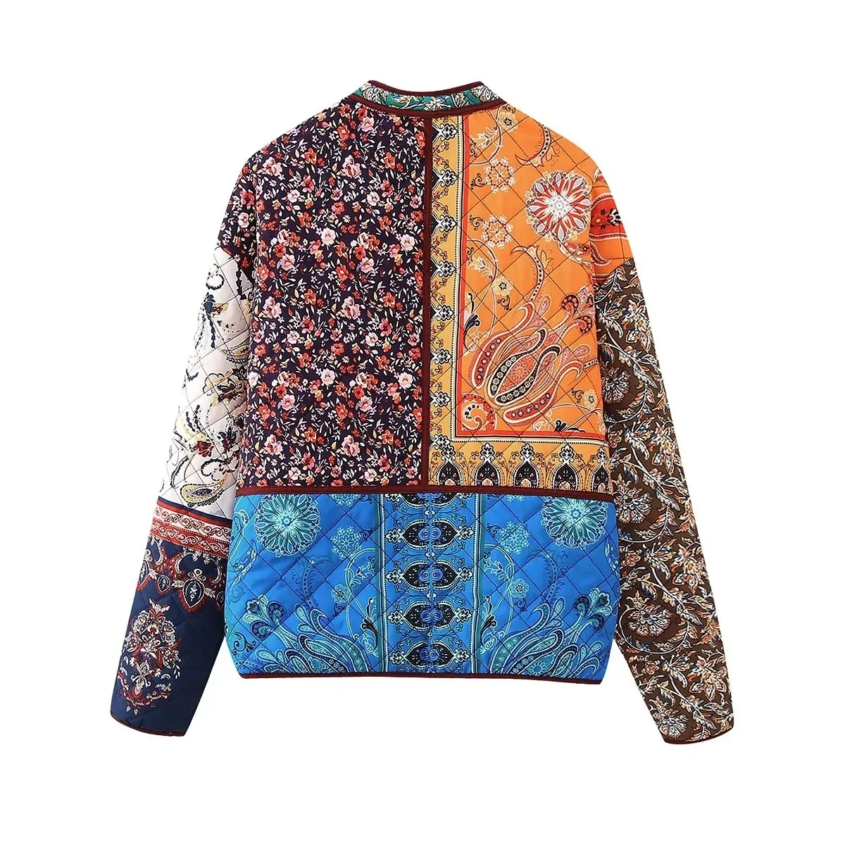 Women's Color-Block Patchwork Small Floral Cotton Jacket Women Patchwork Quilted Jacket Floral Print Padded Coat For Autumn P35N view 2