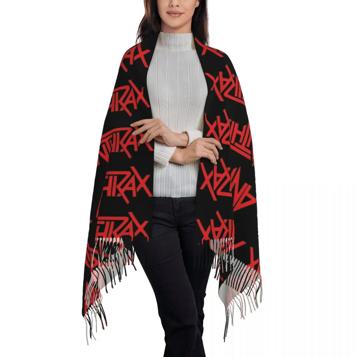 Anthrax Music Band Logo Scarf Tassel Scarves for Women Soft Warm Shawls and Wraps Large Fall Winter Shawl Wrap