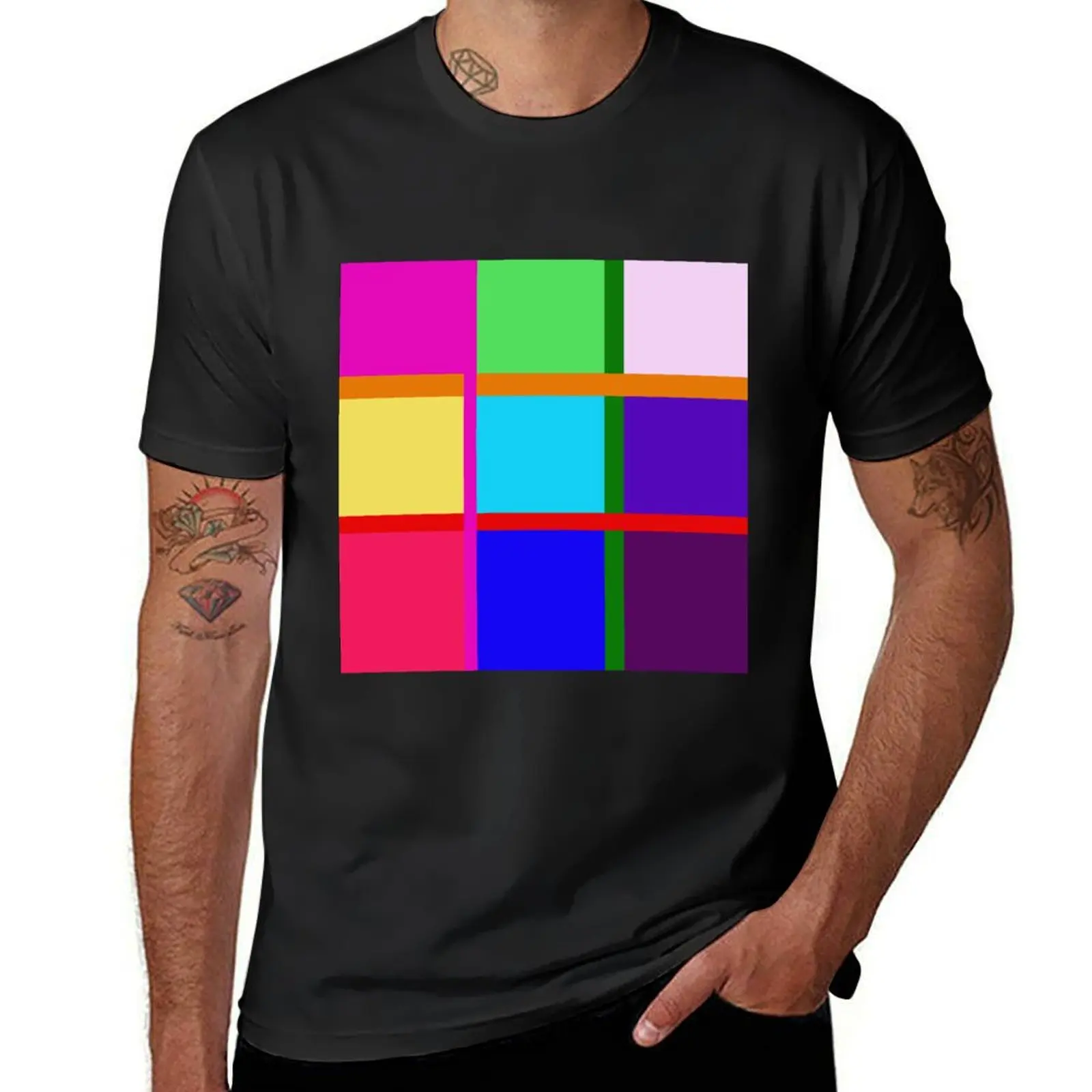 Colorful Simplicity: A Geometric Masterpiece T-Shirt tops heavyweights oversized Men's t shirts