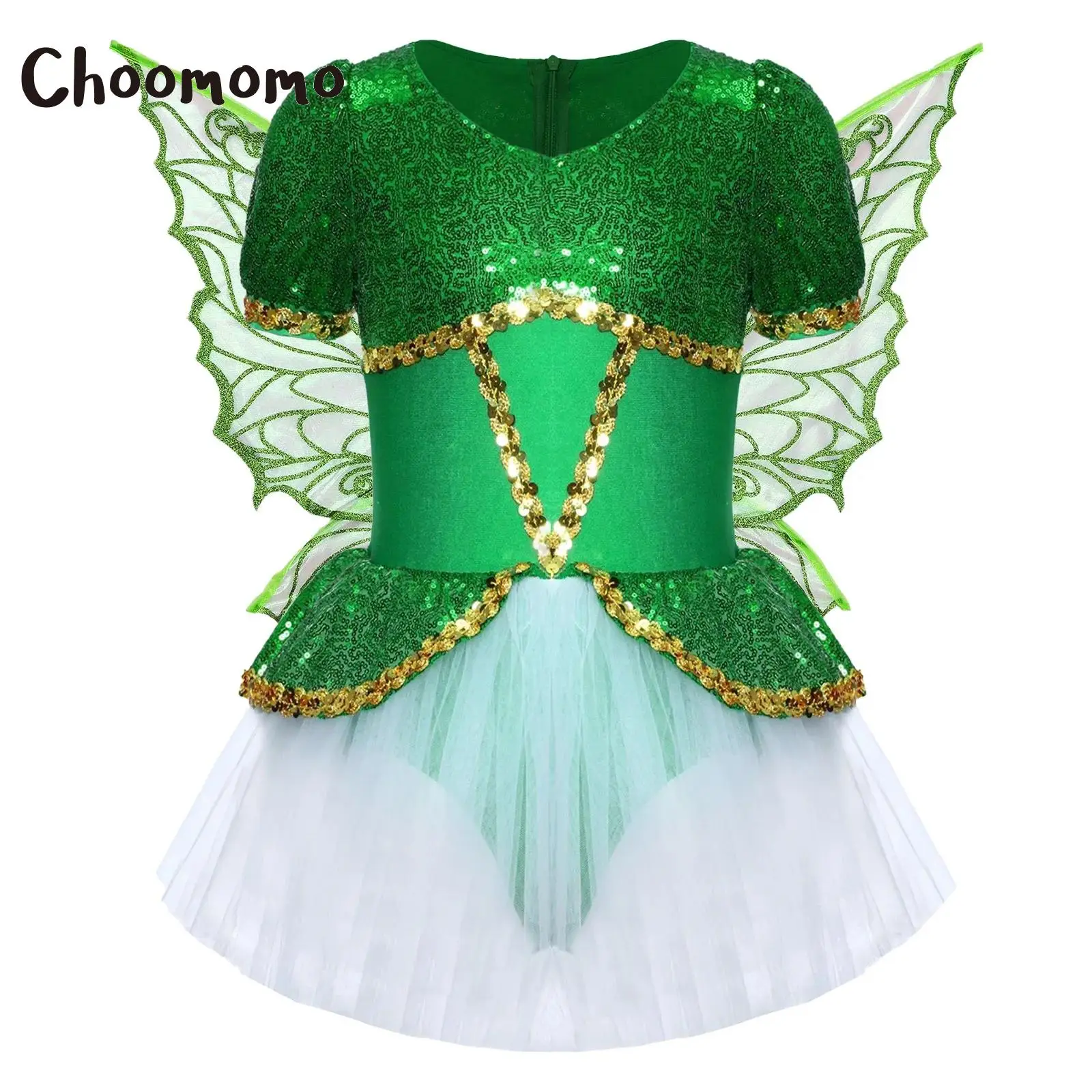

Kids Girls Flower Fairy Tale Costumes Halloween Cosplay Party Outfit with Puffy Mesh Dress and Sheer Wings Carnival Dress Up