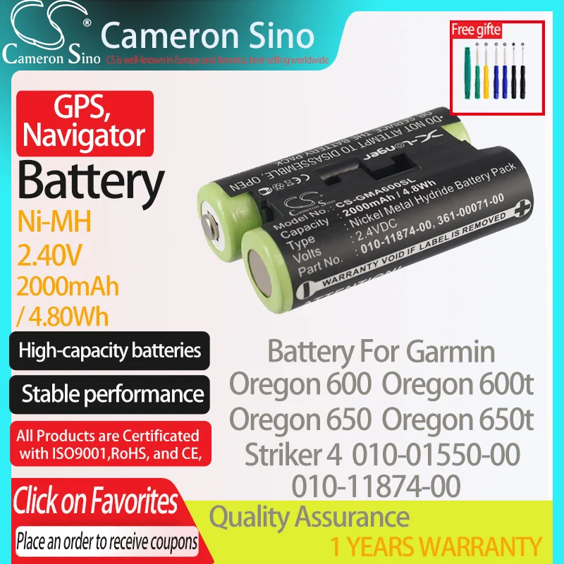 CameronSino Battery for Garmin Oregon 600 600t 650 650t Striker 4 010-01550-00 fits Garmin 010-11874-00 GPS, Navigator battery