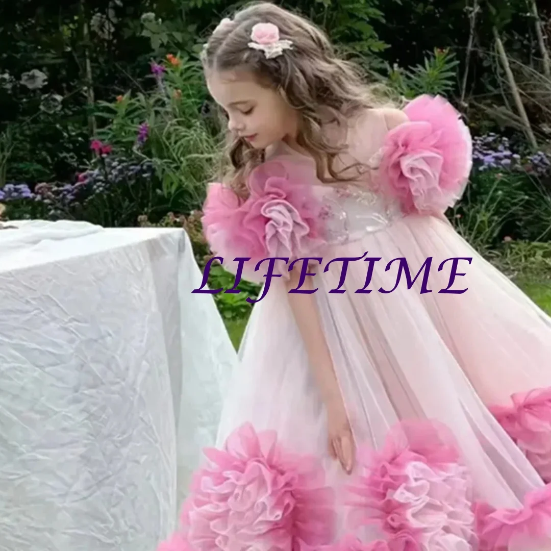 Robe à fleurs ivoire personnalisée pour filles, pour mariage, perles en Satin, dos nu avec nœud, robe de bal élégante pour Banquet de première Communion pour enfants