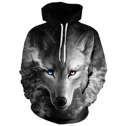 2024 Autumn Winter Men's Fashion 3D Animal Sweatshirts Women Hoodies Printed Ferocious Wolf Head Hooded Stylish Top Plus Size