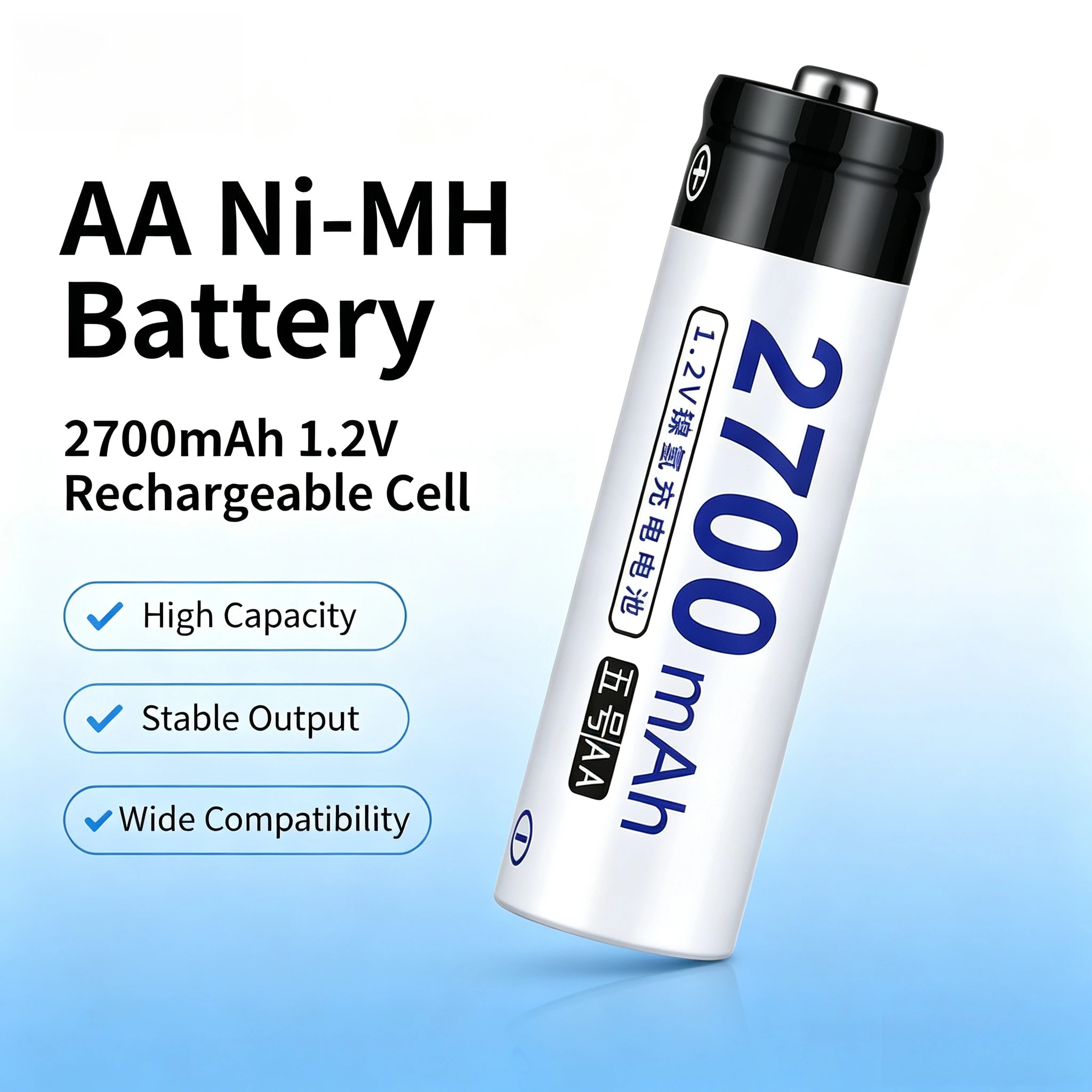 AA Rechargeable Battery No. 5 1.2V 2700mAh 1200 Cycles Time Batteries for Wireless Mouse Electric Toy Flashlight Remote Control