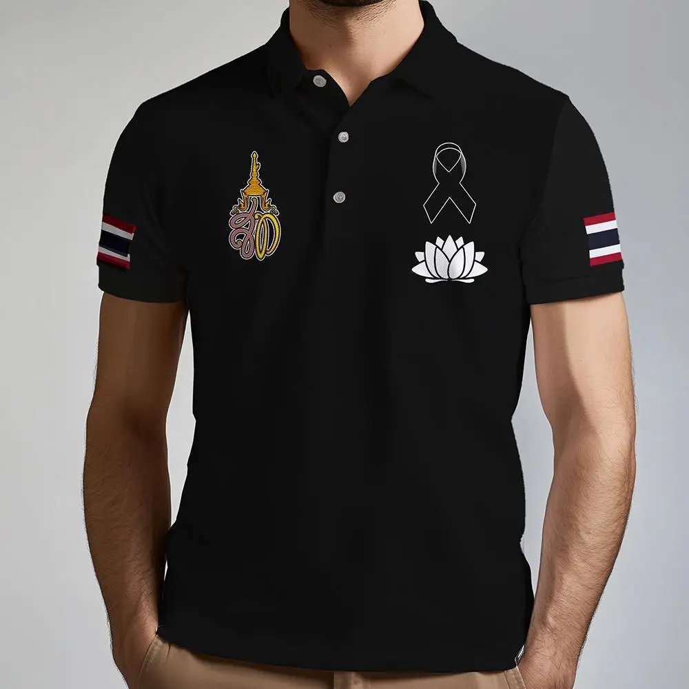 

Queen Sirikit Of Thailand Commemorative Polo Shirt Thai-style Printed Clothing Men's "Thirty Days Of Mourning" Short-sleeved
