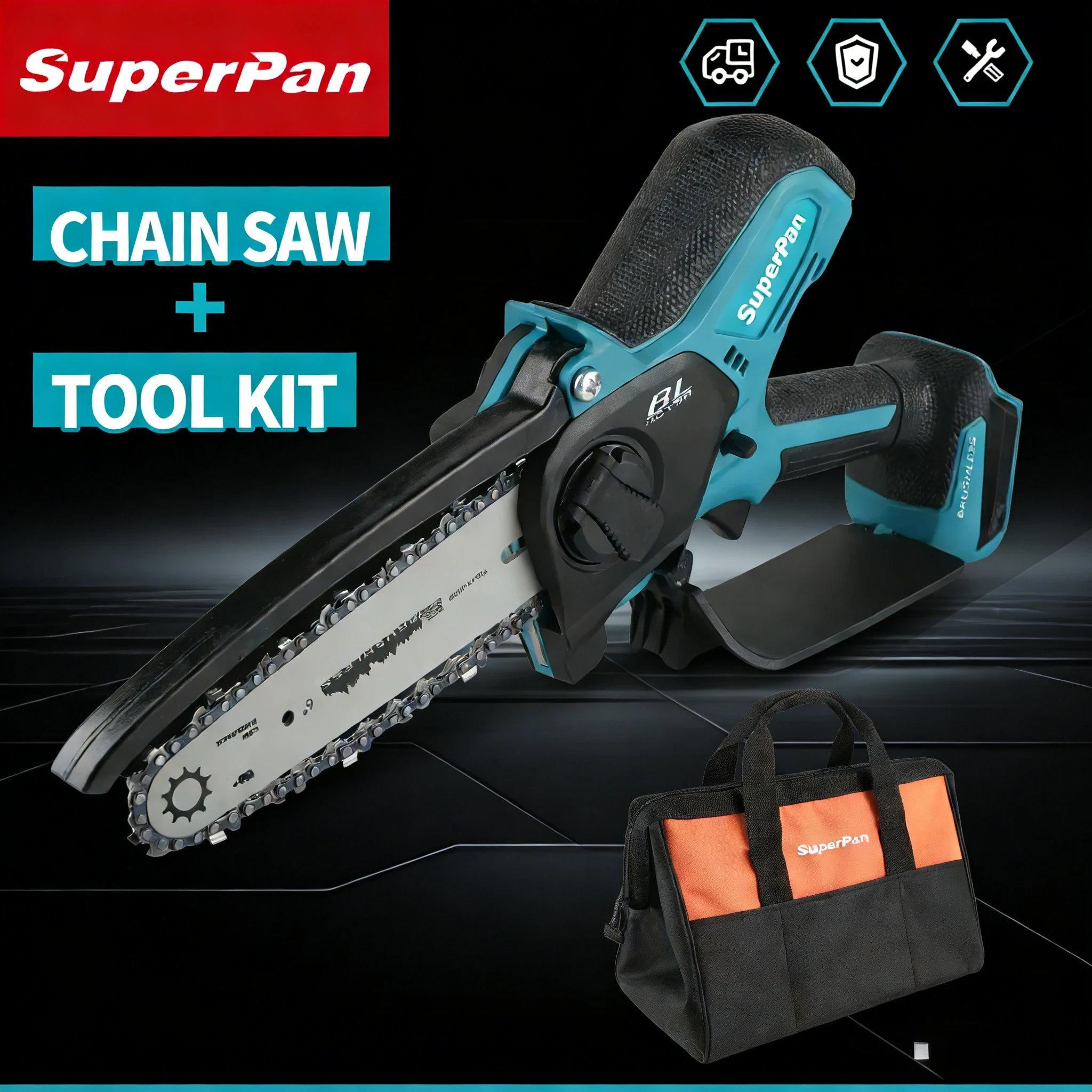 SuperPan 30CM Professional Chain Saw, Rechargeable Construction Electric Cutting Tool with Tool Kit for makita 18V battery pin