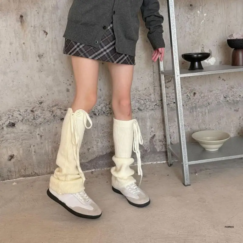 Winter-Beinstulpen mit Bändern, Kordelzug, Rippstrick, gestreifte Stiefelüberzüge für Damen