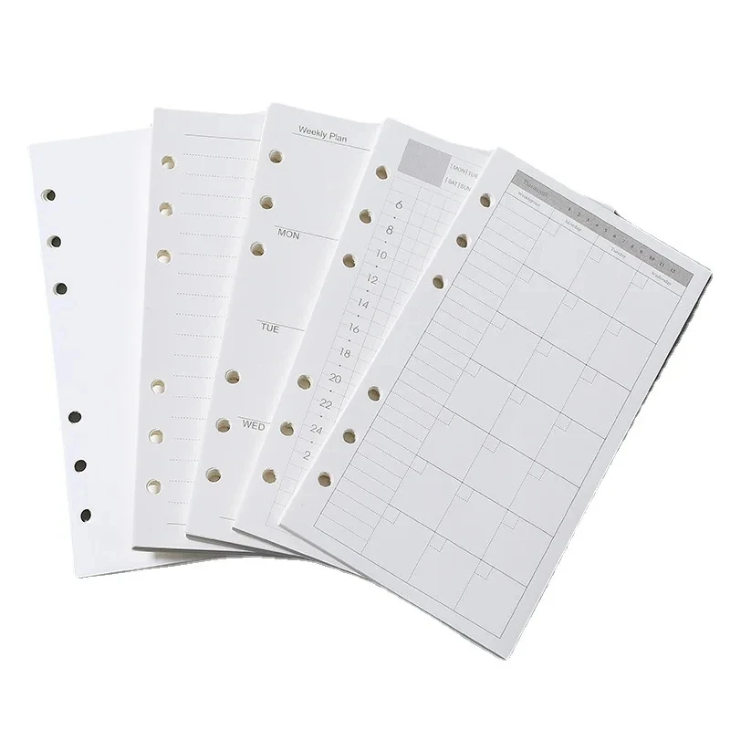 standard hole diario paper refill a6 binder paper engrossar ring binder notebook a5 planejador diario semanal universal 100g 01