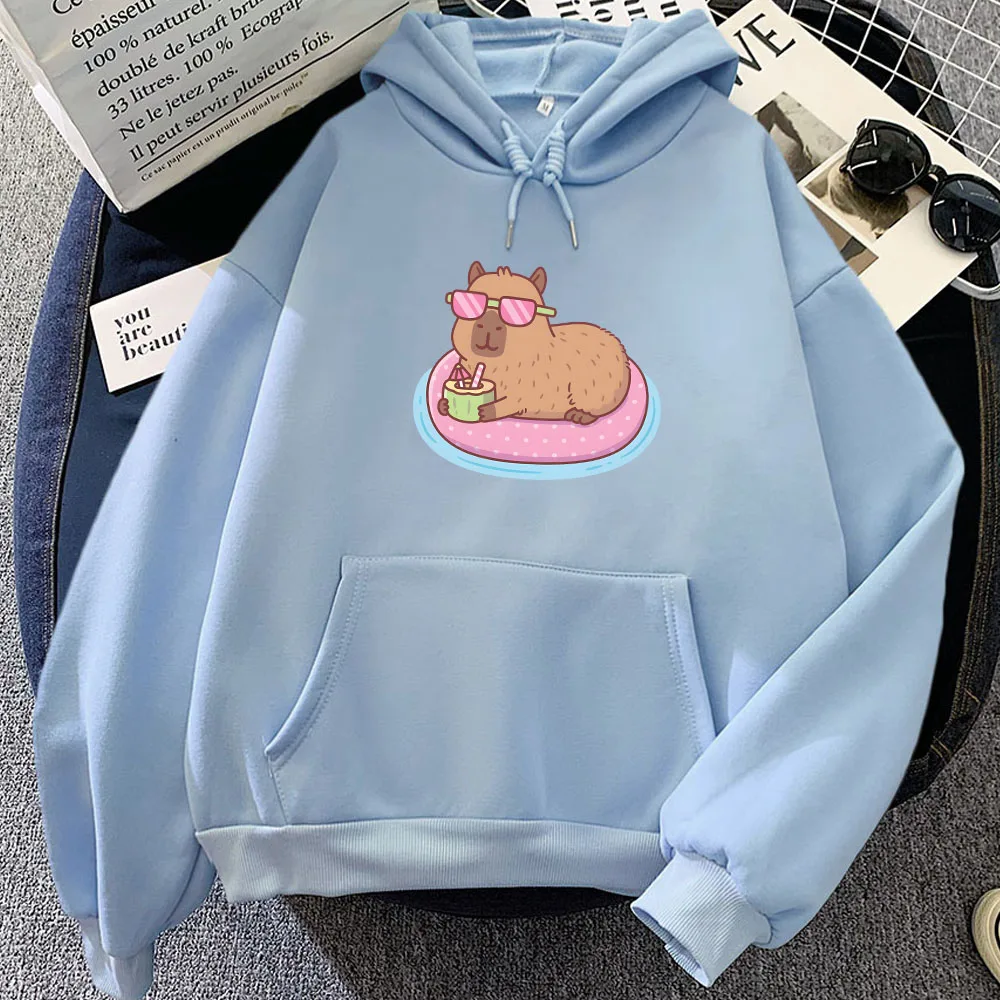 Capybara Cartoon Graphic Hoodies Long Sleeve Kawaii Printing Pullovers Pocket Winter Fleece Warm Sudaderas Clothing for Girls