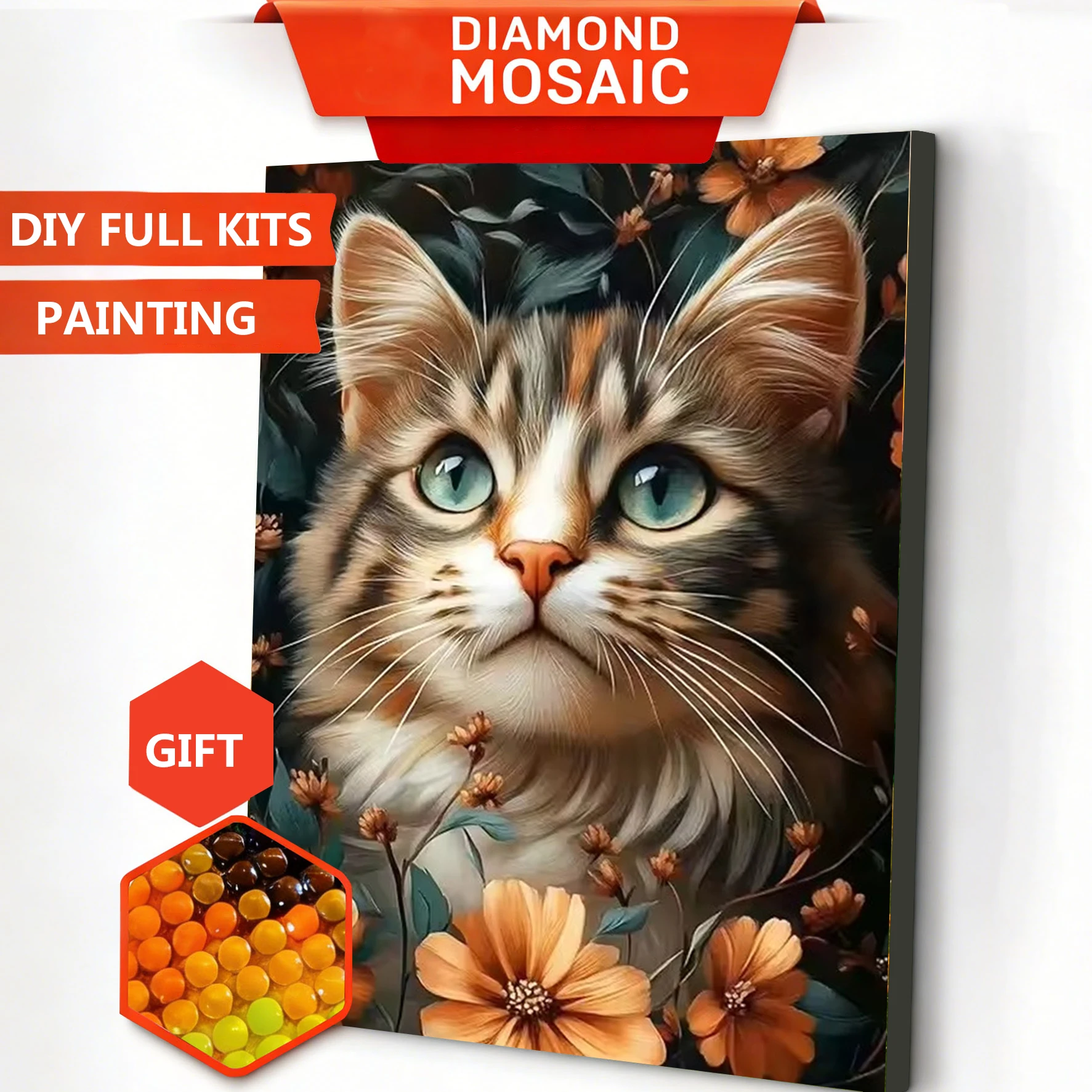 AZQSD Diamant-Mosaik Katze Tier Blumen Malset für Erwachsene Komplettset Erwachsenen-Bastelset 5D DIY Diamantkunst Heimdekoration