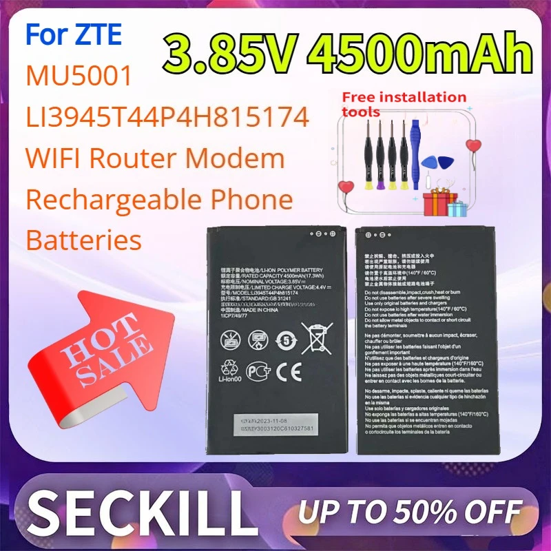 High-Quality 3.85V 4500mAh Li-ion Battery for ZTE MU5001 Li3945T44P4H815174 WIFI Router Modem Rechargeable Phone Batteries