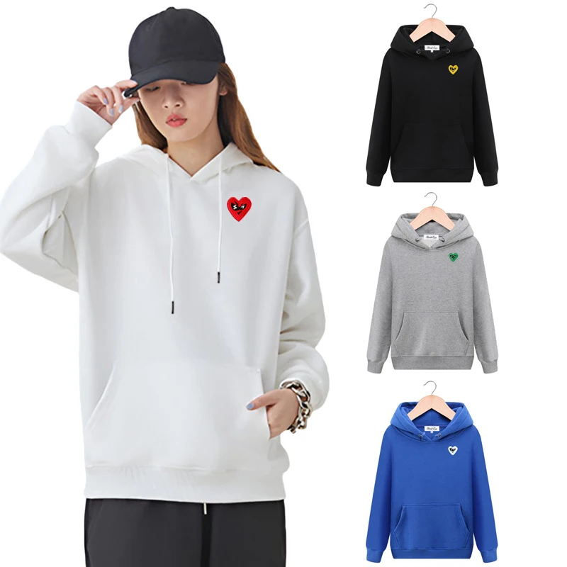 

Break Egg Women Pullover Hoodie Cartoon Cute Glasses Heart Embroidery Cotton Pockets Fleece Loose Casual Autumn Sweater