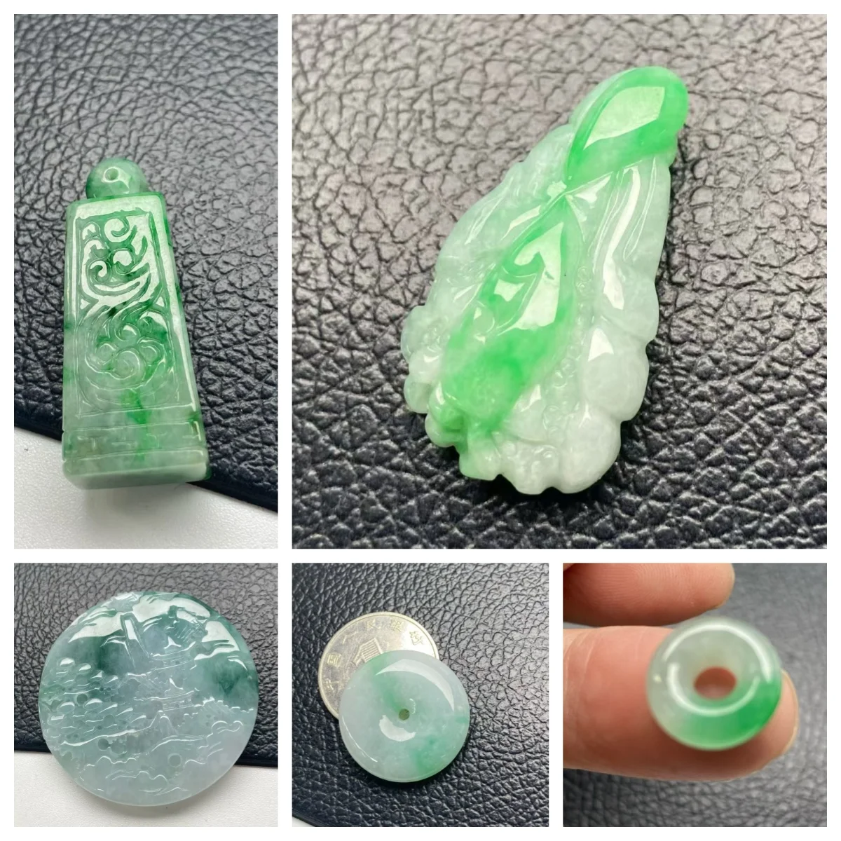 1pcs/lotSweet green floating yellow jadeite natural jade pendant featuring Dragon Guanyin Buddha Pixiu square seal safety buckle